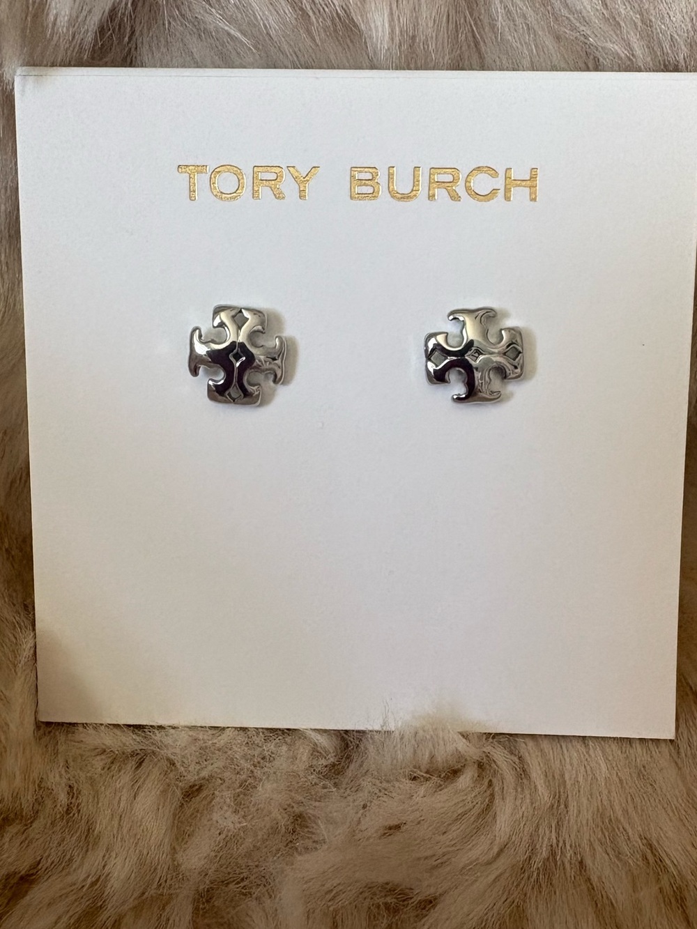 Tory Burch Silver Stud Logo Earrings